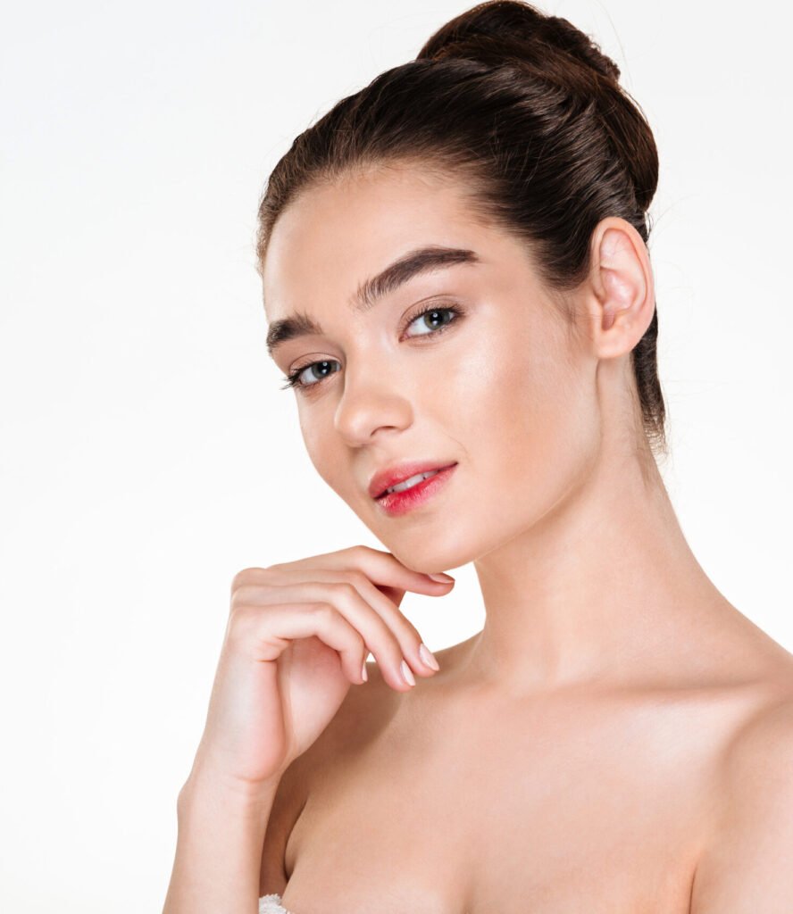 horizontal portrait of beautiful young woman with fresh skin pos